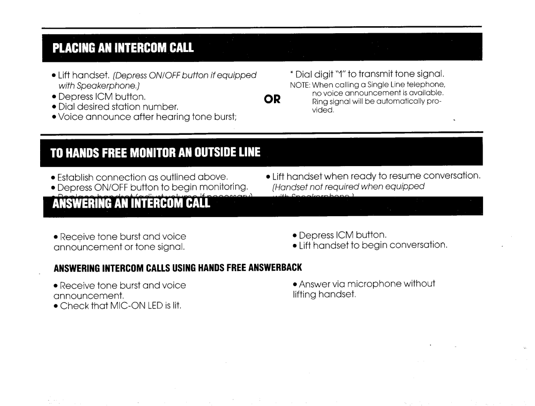 NEC 16 manual Placing AN Intercom Call Using Station Ossbuttons, Answering Intercom Calls Using Hands Freeanswerback 