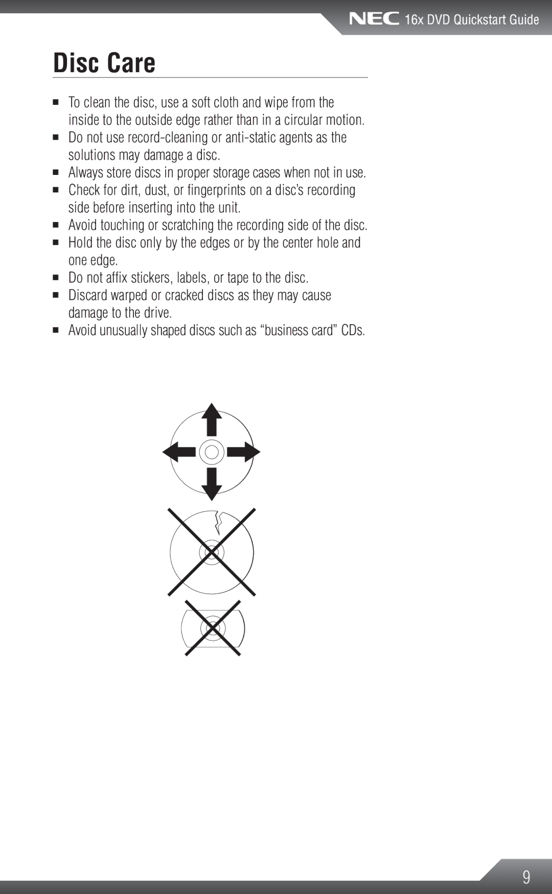 NEC 16x manual Disc Care 