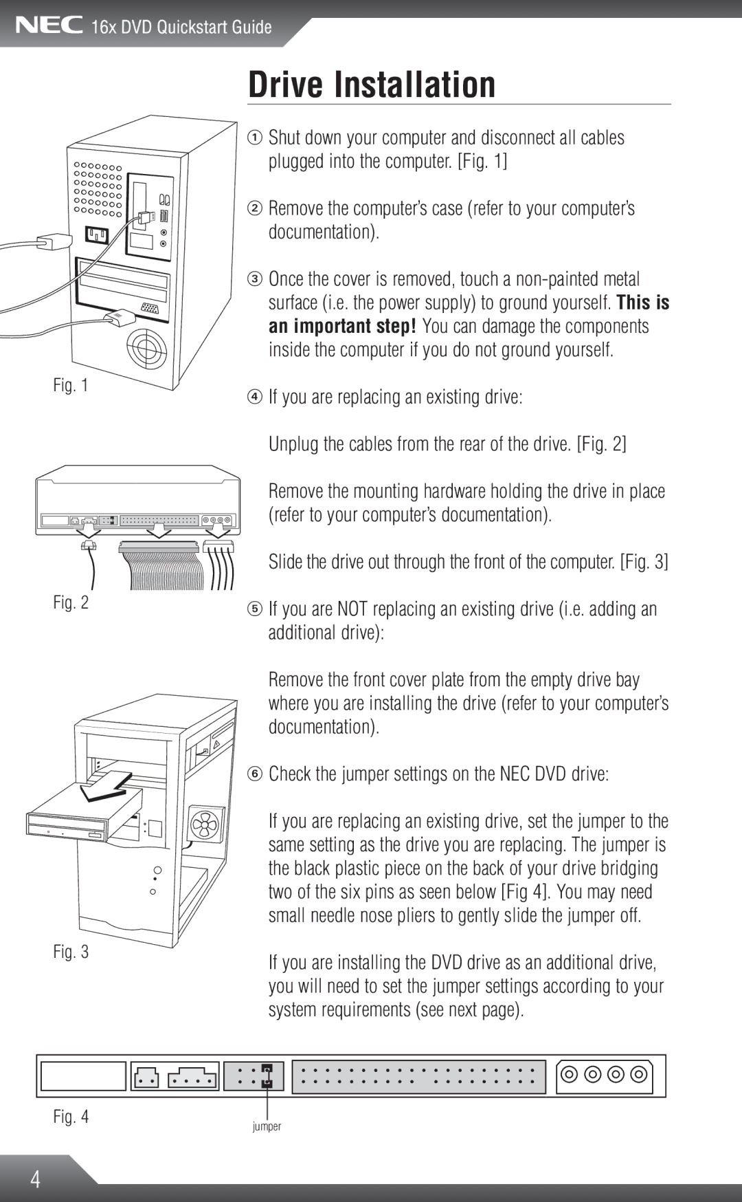 NEC 16x manual Drive Installation 