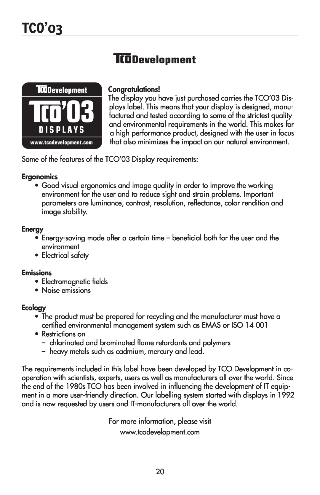 NEC 175VXM user manual TCO’03 