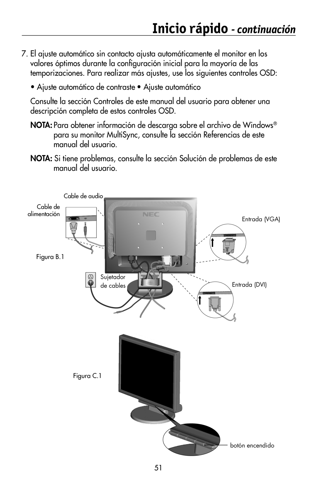 NEC 175VXM user manual Inicio rápido - continuación, Figura B.1 