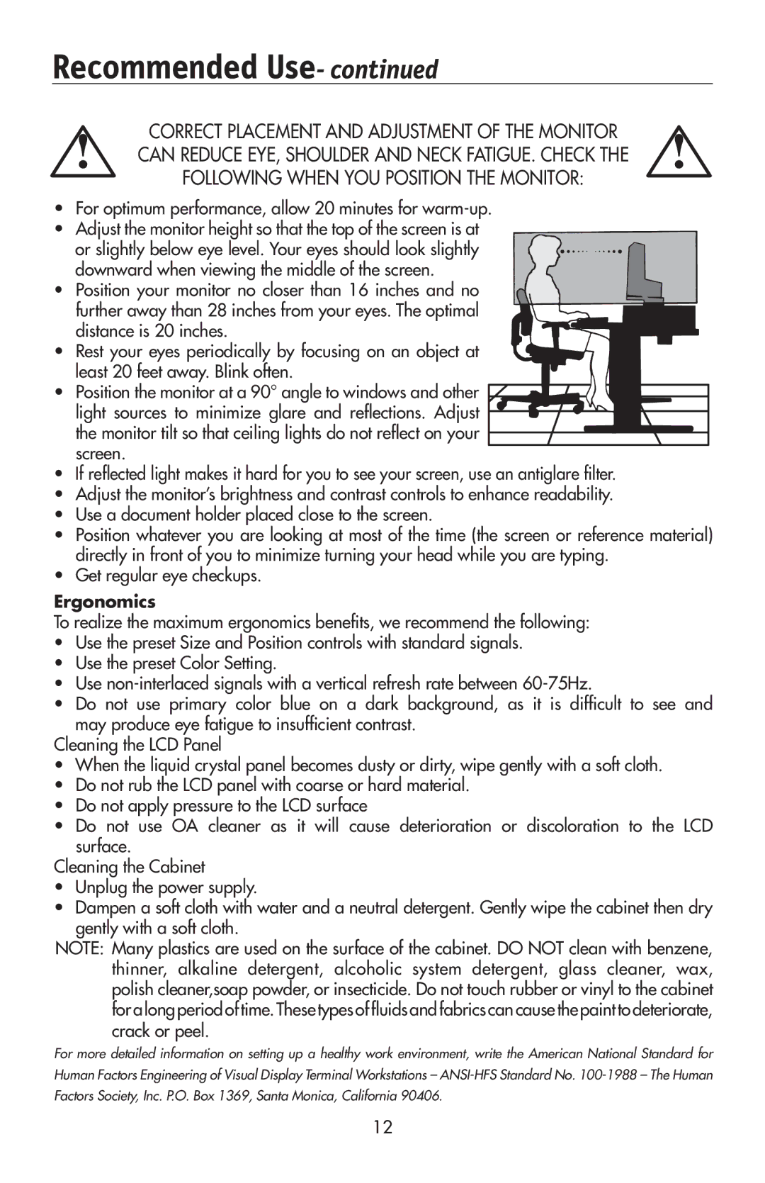 NEC 175VXM user manual Ergonomics 