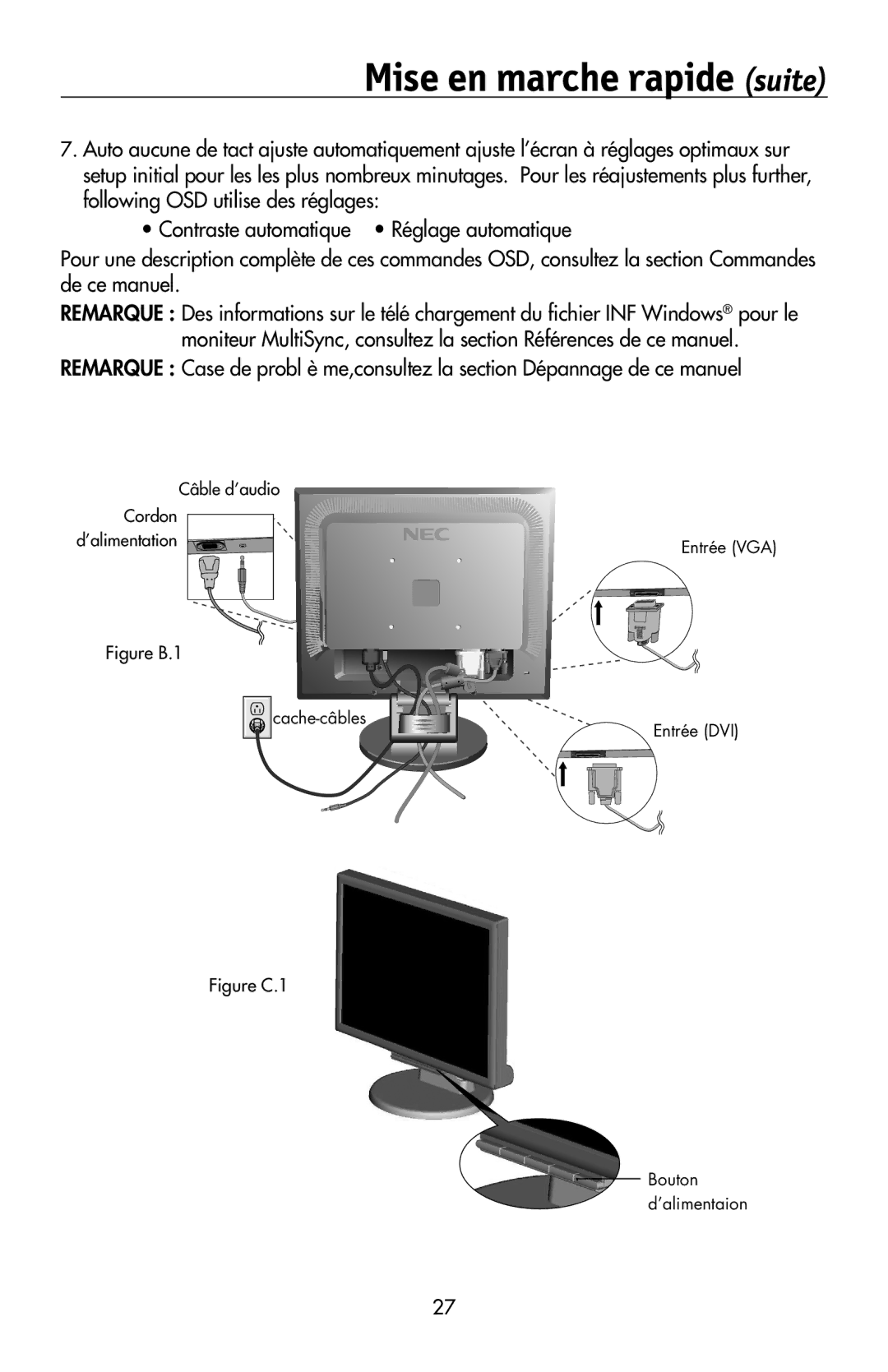 NEC 175VXM user manual Câble d’audio 