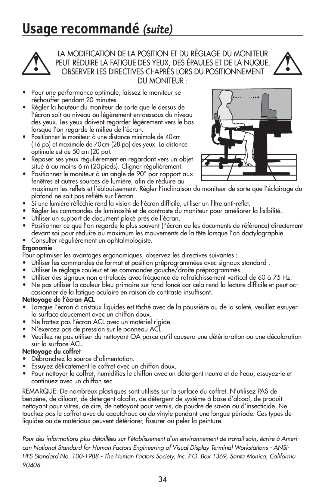 NEC 175VXM user manual Usage recommandé suite 