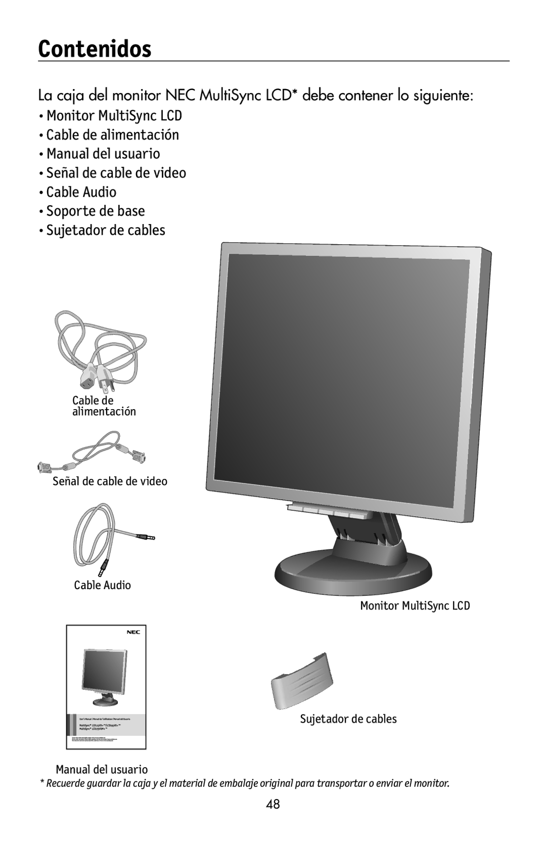 NEC 175VXM user manual Contenidos 