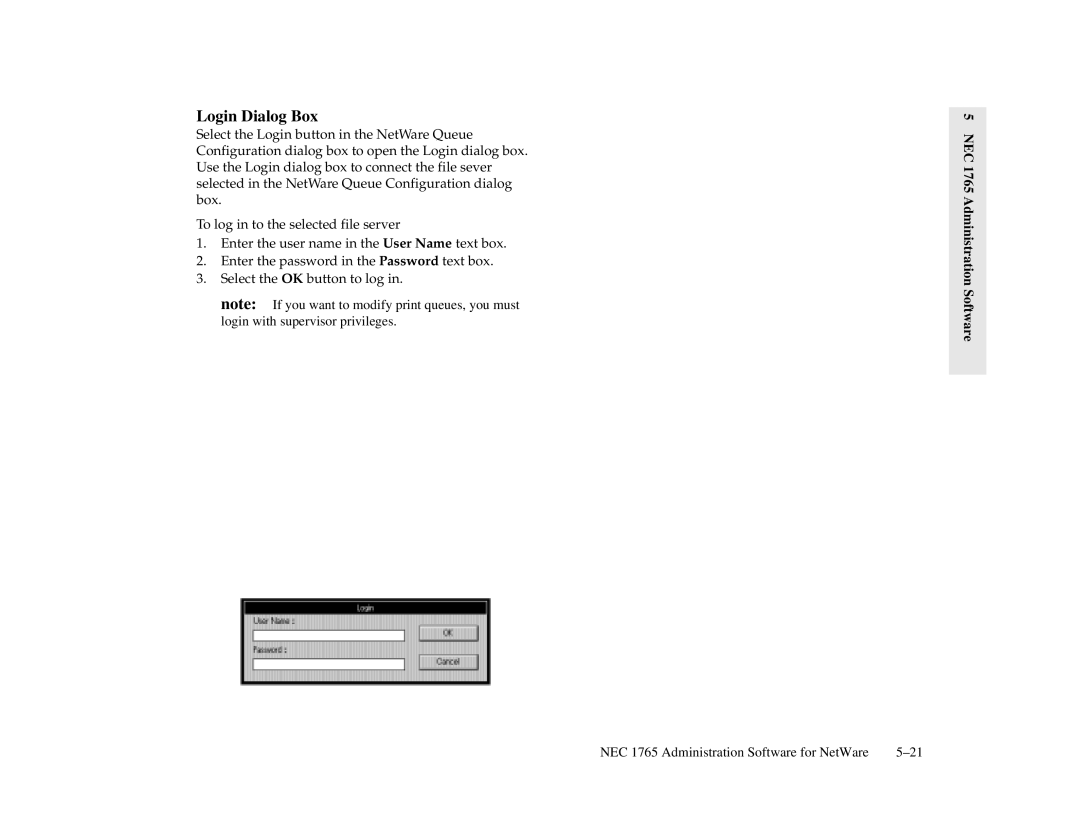 NEC 1700 Series, 1765 manual Login Dialog Box 