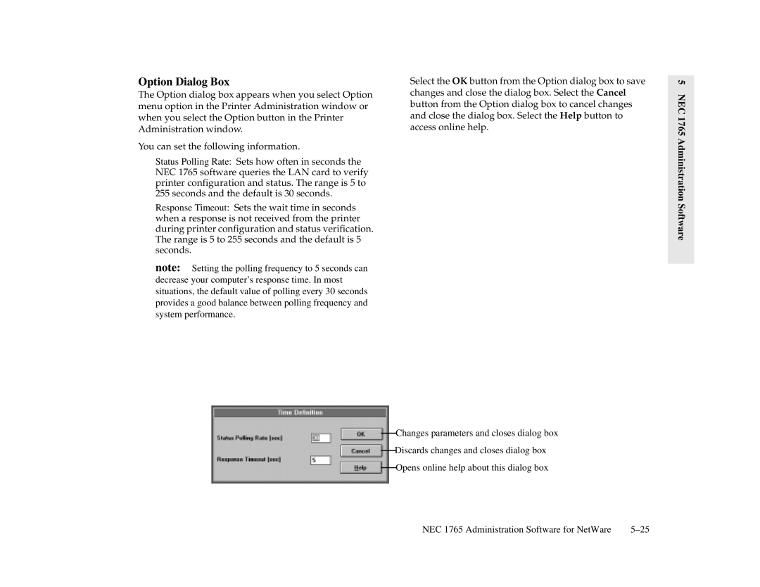 NEC 1700 Series, 1765 manual Option Dialog Box 