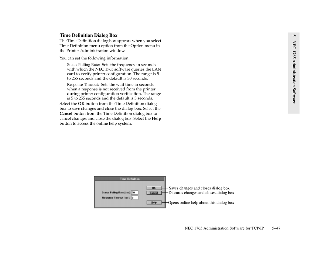 NEC 1700 Series, 1765 manual Time Definition Dialog Box 