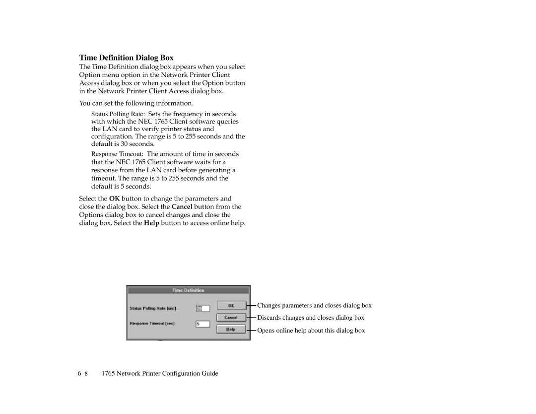 NEC 1765, 1700 Series manual Time Definition Dialog Box 