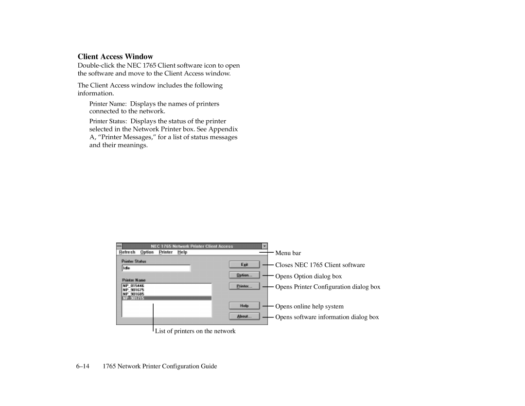 NEC 1765, 1700 Series manual Client Access Window 