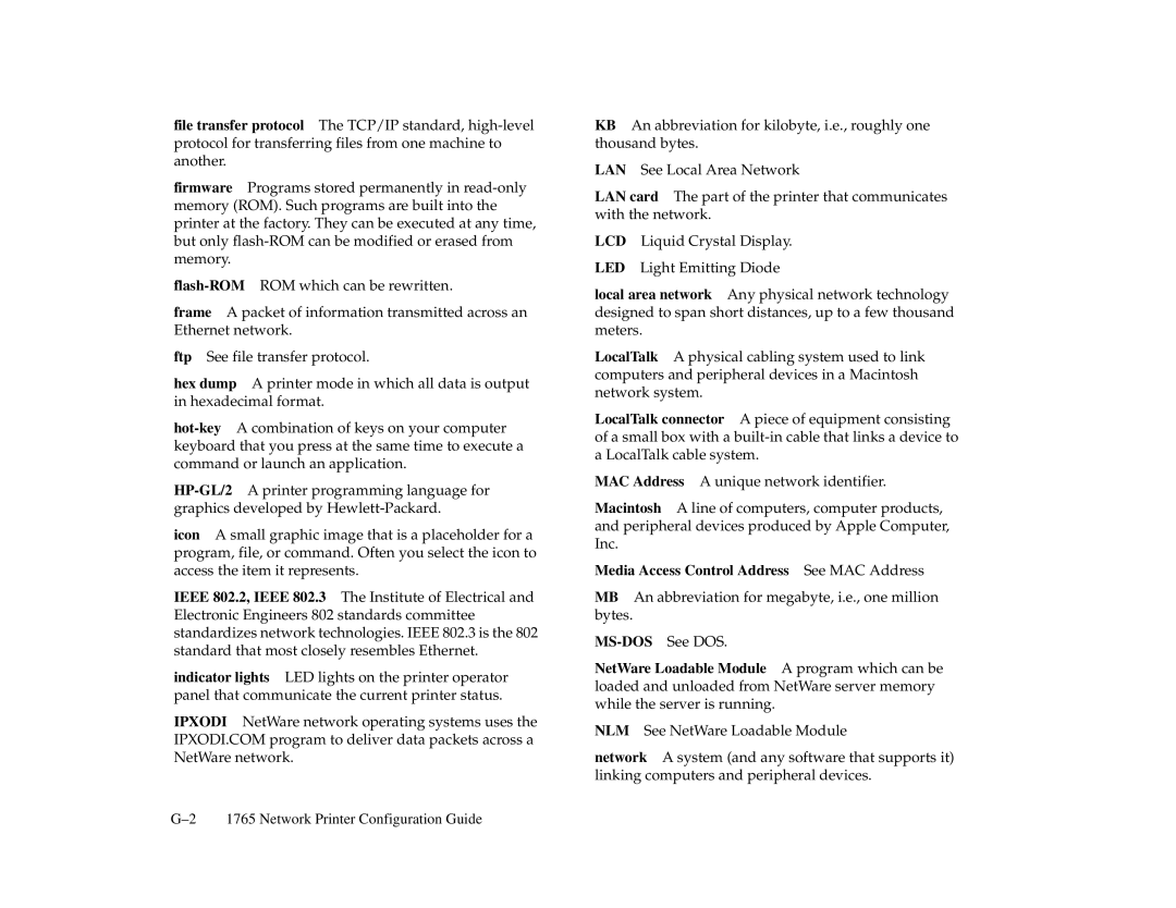 NEC 1765, 1700 Series manual Media Access Control Address See MAC Address 