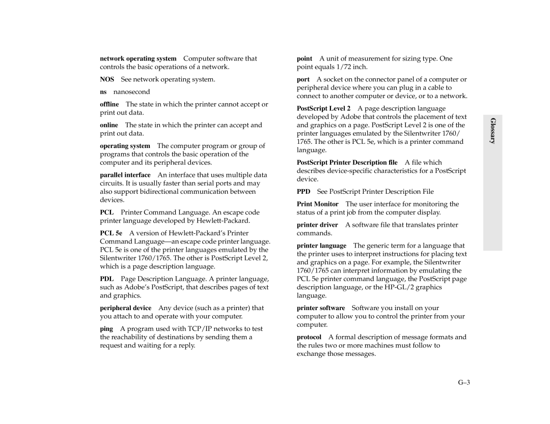 NEC 1700 Series, 1765 manual Glossary 