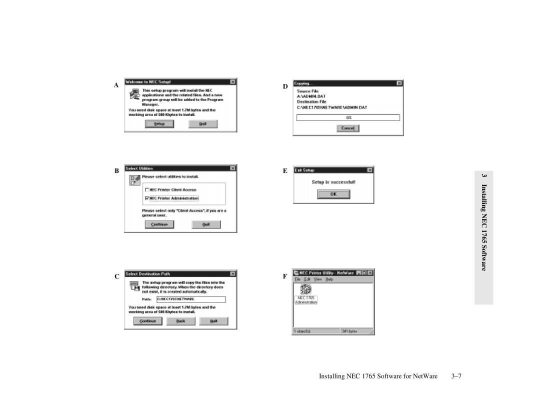 NEC 1700 Series manual Installing NEC 1765 Software 