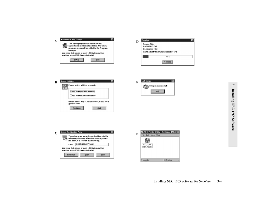 NEC 1700 Series manual Installing NEC 1765 Software 