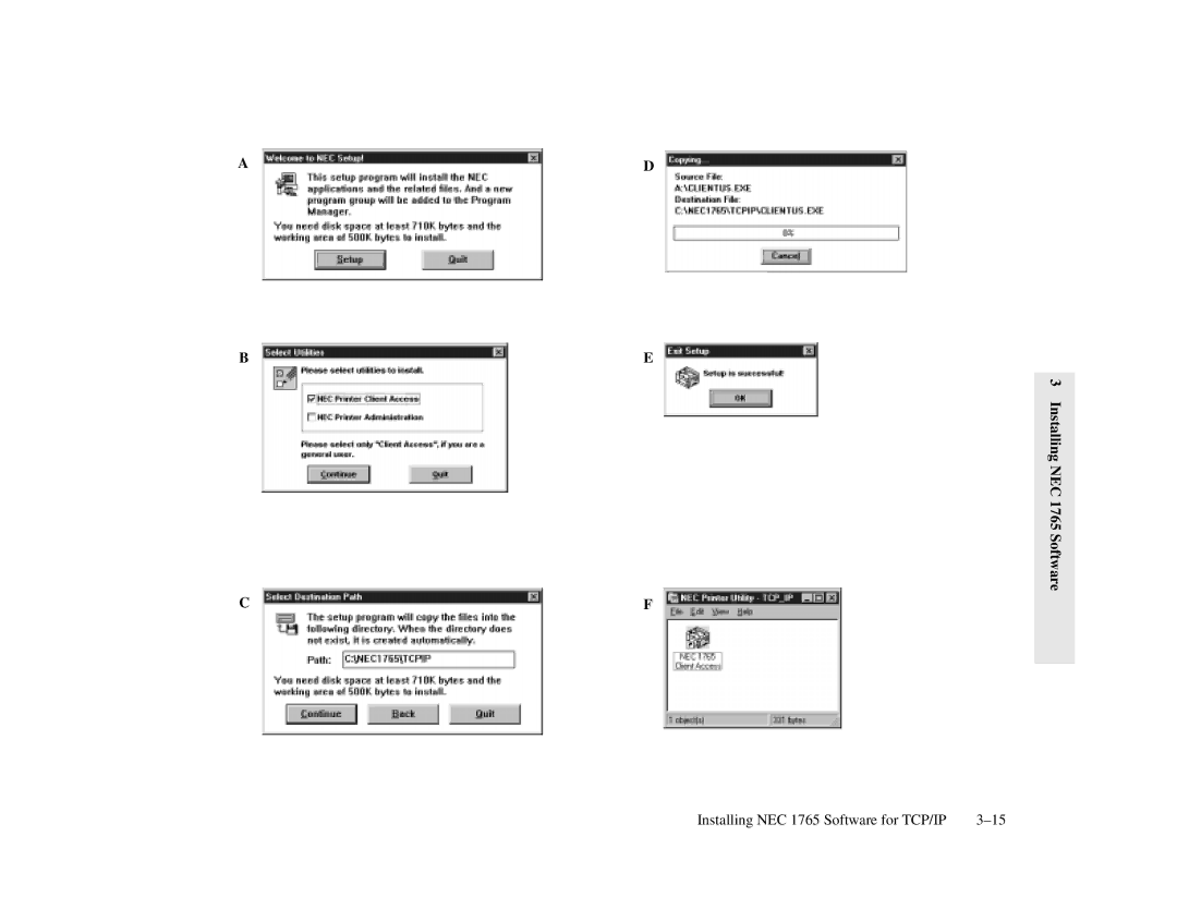 NEC 1700 Series manual Installing NEC 1765 Software 