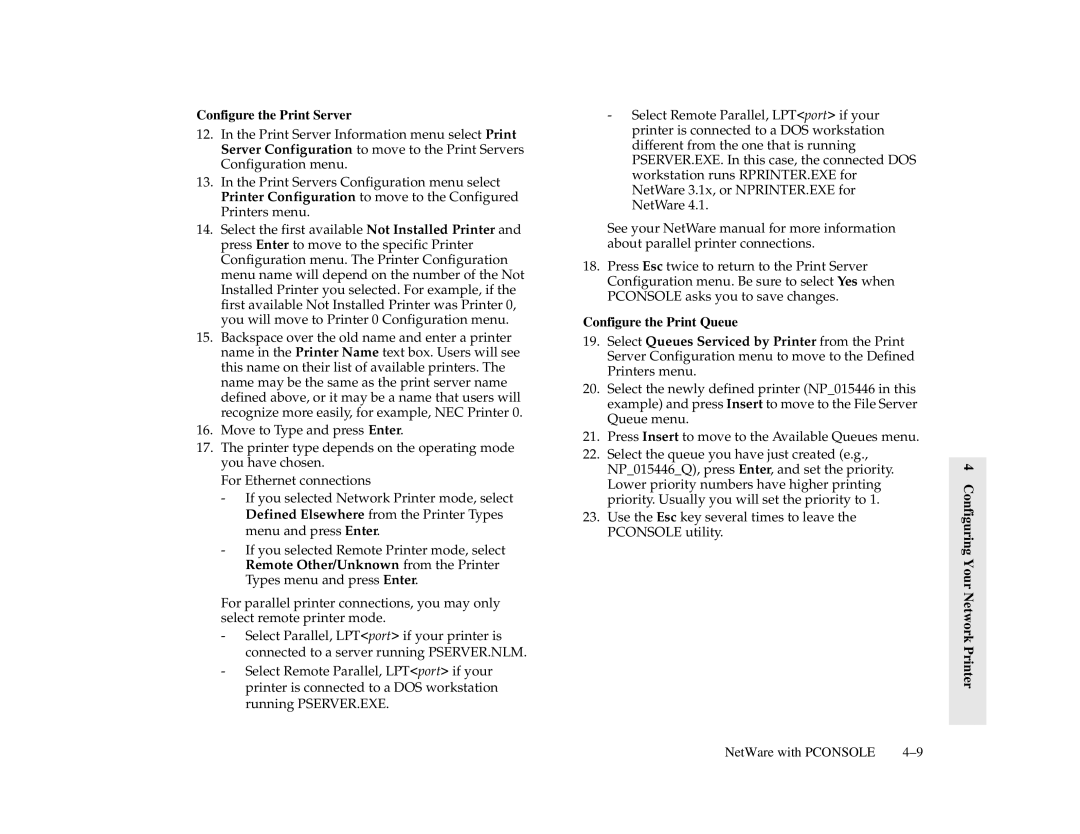 NEC 1700 Series, 1765 manual Configure the Print Server, Configure the Print Queue 