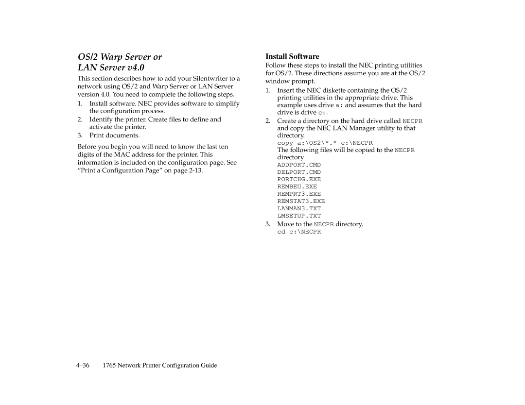 NEC 1765, 1700 Series manual OS/2 Warp Server or LAN Server 