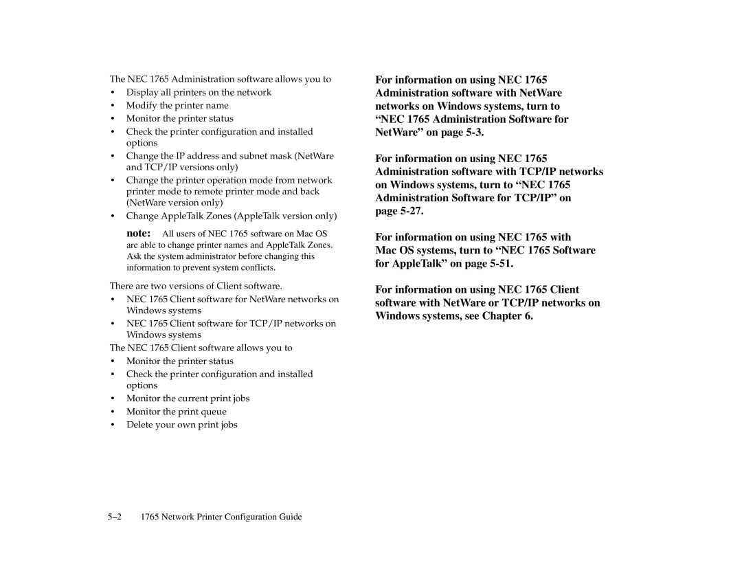 NEC 1765, 1700 Series manual Network Printer Configuration Guide 