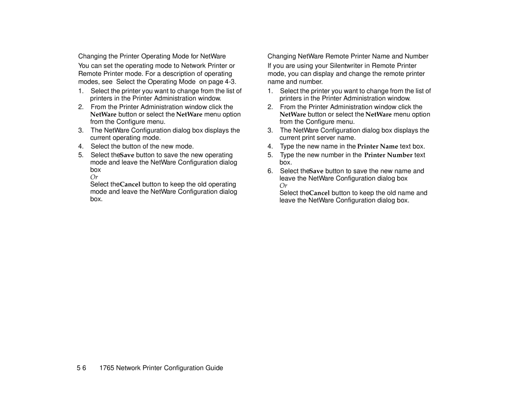 NEC 1765, 1700 Series Changing the Printer Operating Mode for NetWare, Changing NetWare Remote Printer Name and Number 