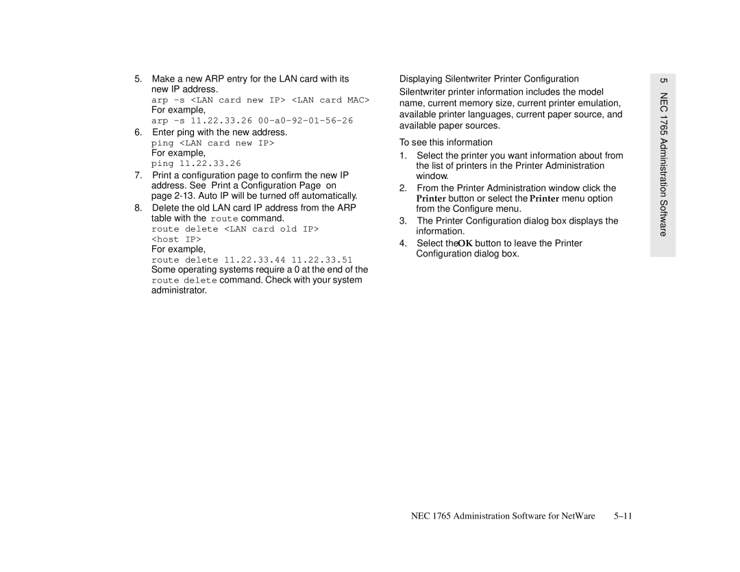 NEC 1700 Series, 1765 manual Displaying Silentwriter Printer Configuration 