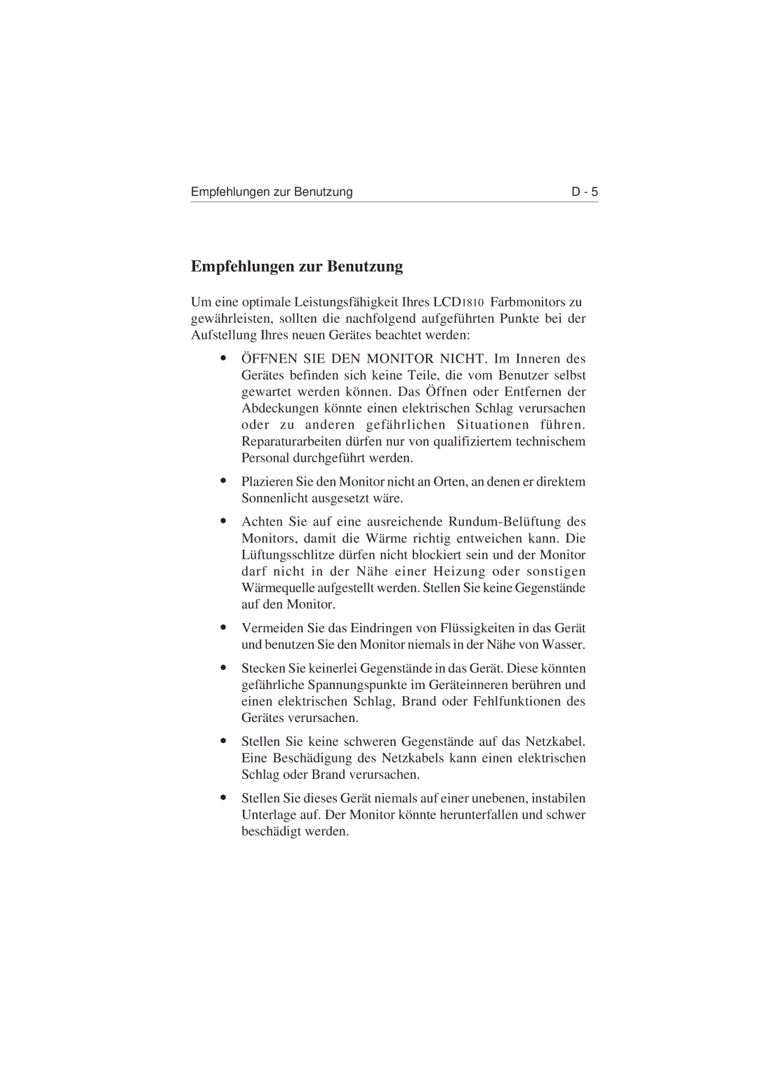 NEC 1810 user manual Empfehlungen zur Benutzung 