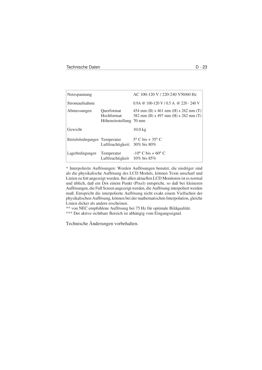 NEC 1810 user manual Technische Änderungen vorbehalten 