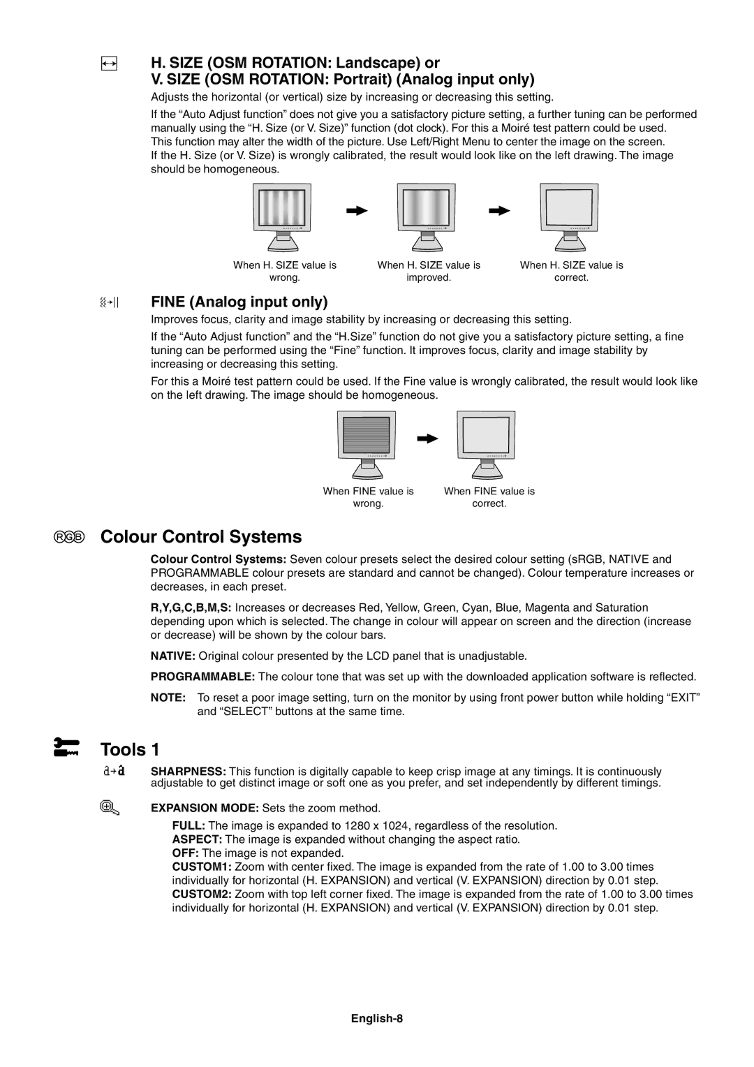 NEC 1980FXi user manual Colour Control Systems, Tools, English-8 