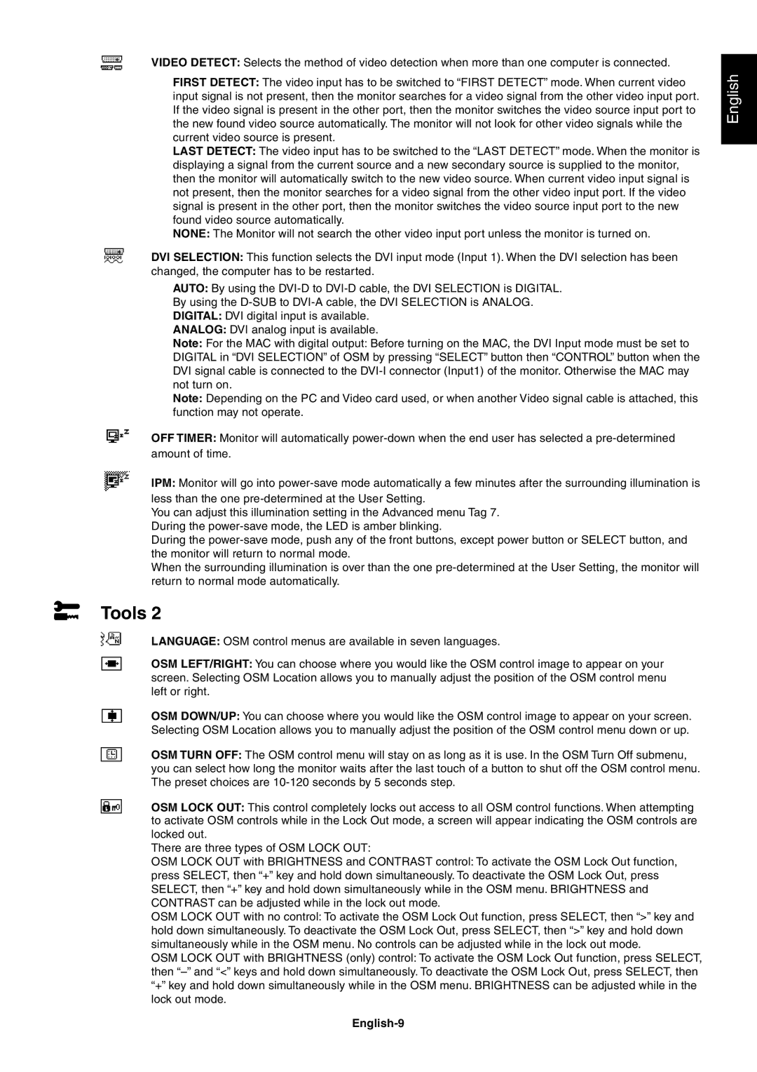 NEC 1980FXi user manual English-9 