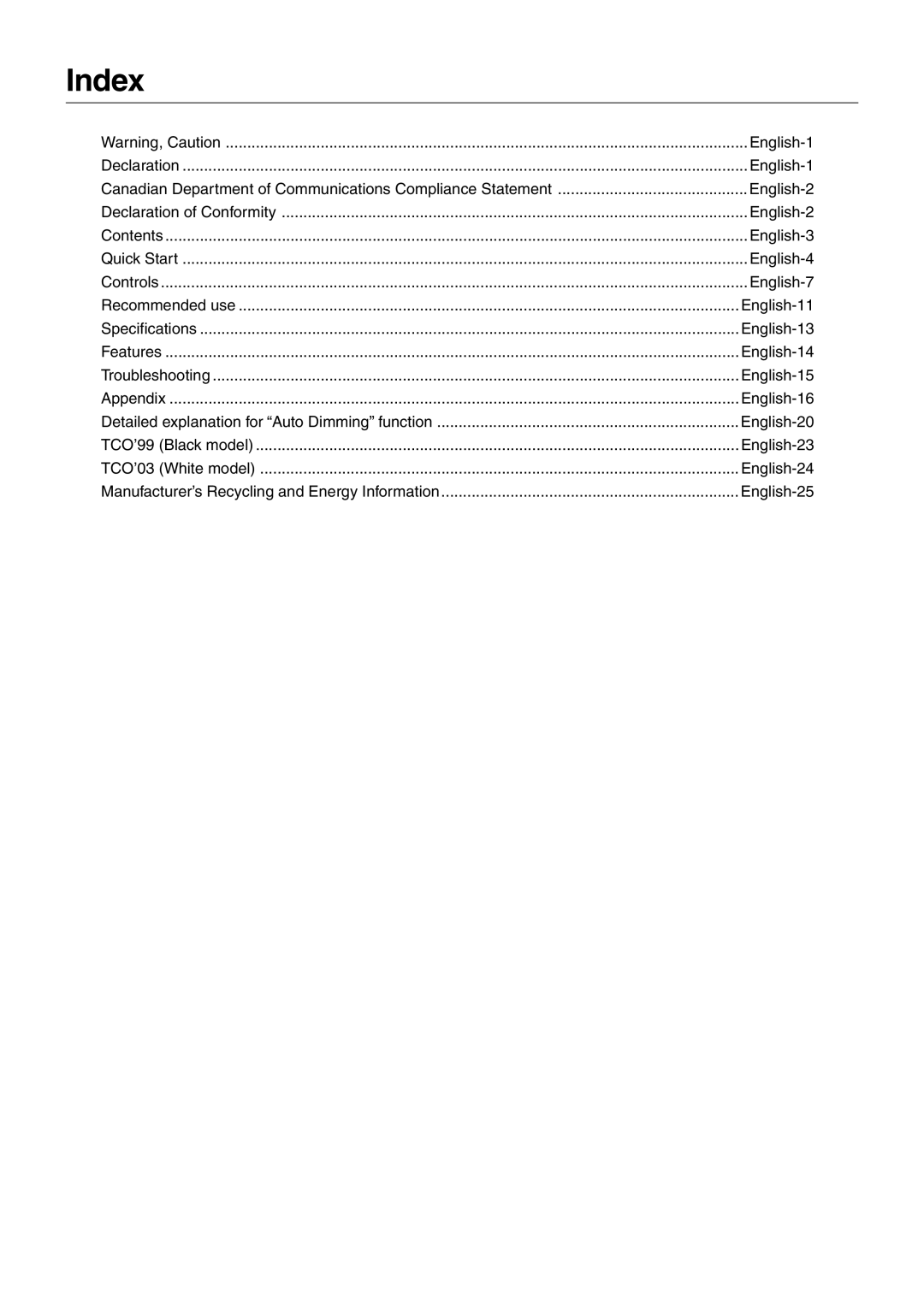 NEC 1980FXi user manual Index, English-25 