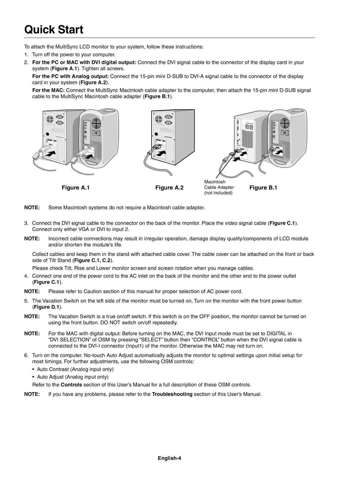 NEC 1980FXi user manual Quick Start, English-4 