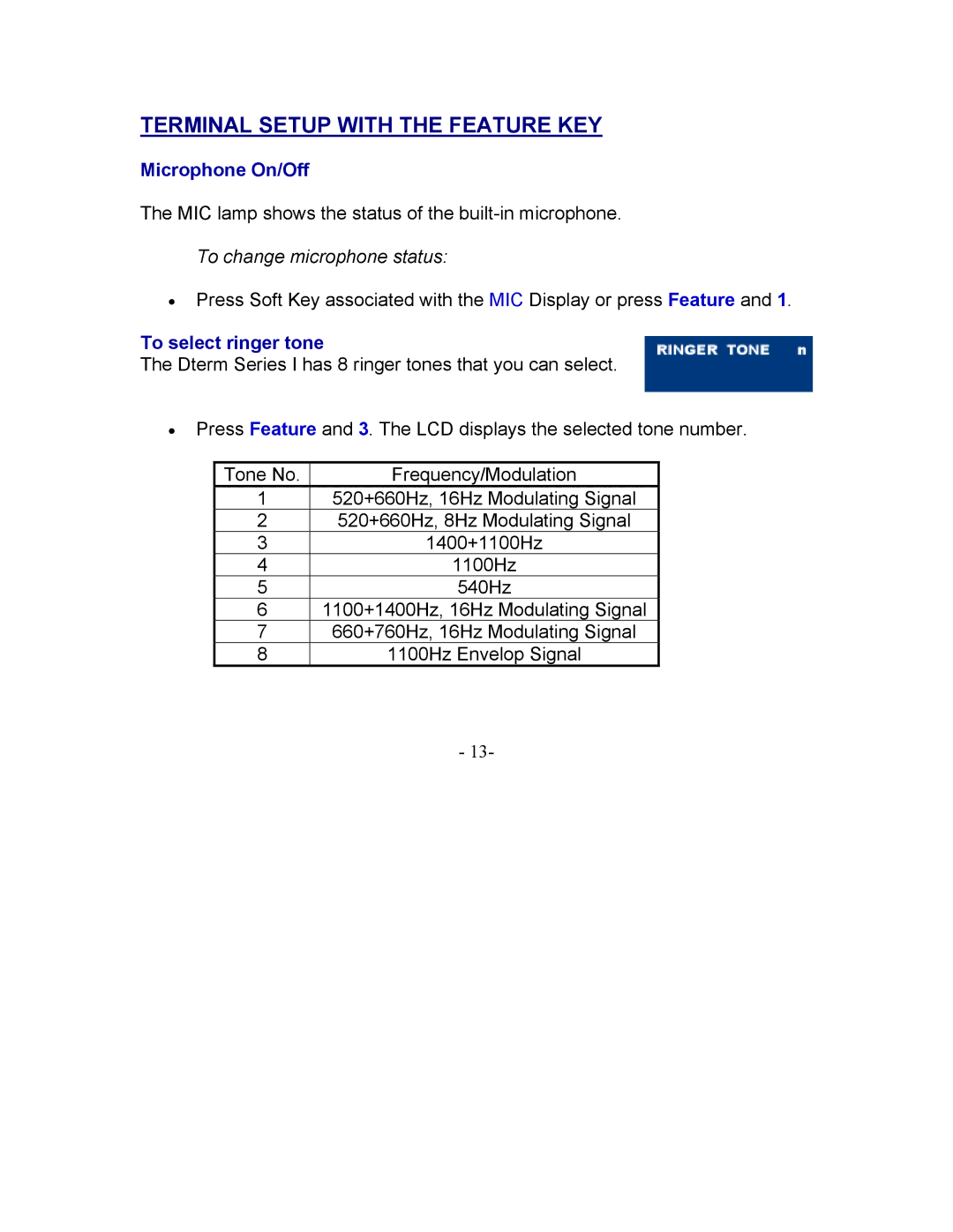 NEC 2000 IPS manual Terminal Setup with the Feature KEY, Microphone On/Off 