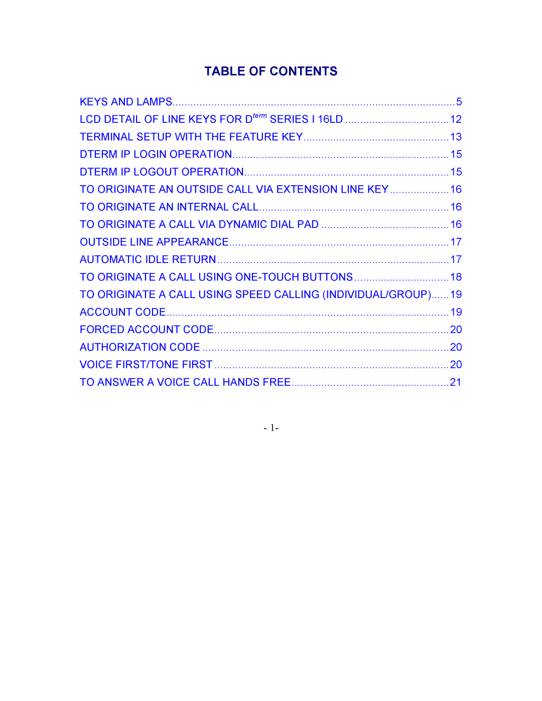 NEC 2000 IPS manual Table of Contents 