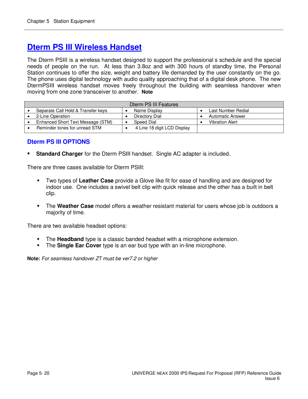 NEC 2000 IPS manual Dterm PS III Wireless Handset, Dterm PS III Options 