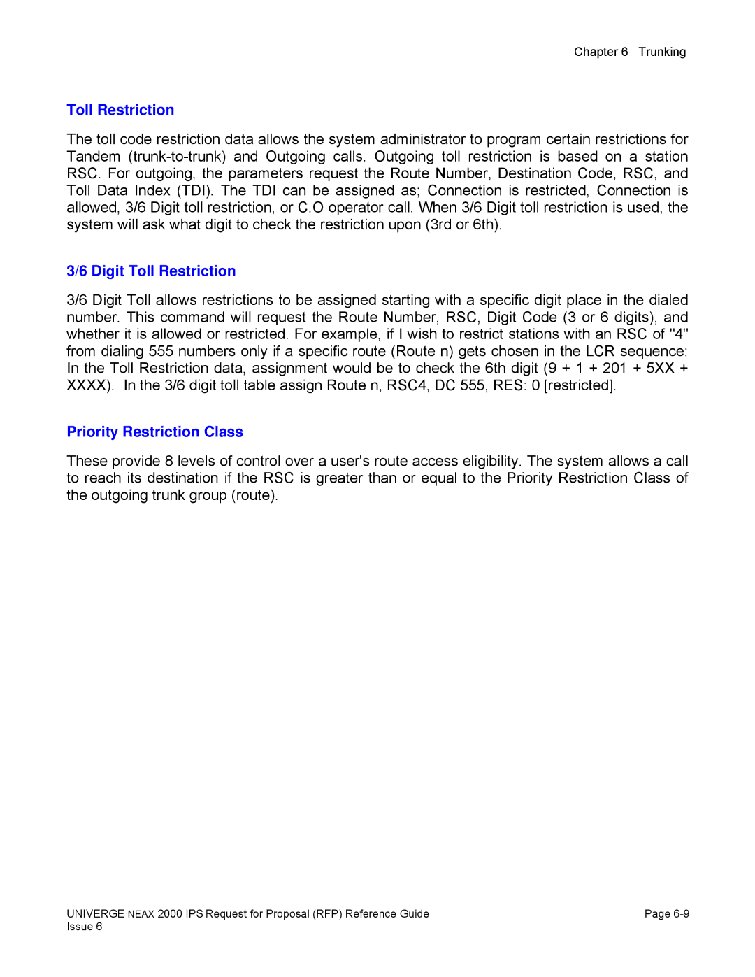 NEC 2000 IPS manual Digit Toll Restriction, Priority Restriction Class 