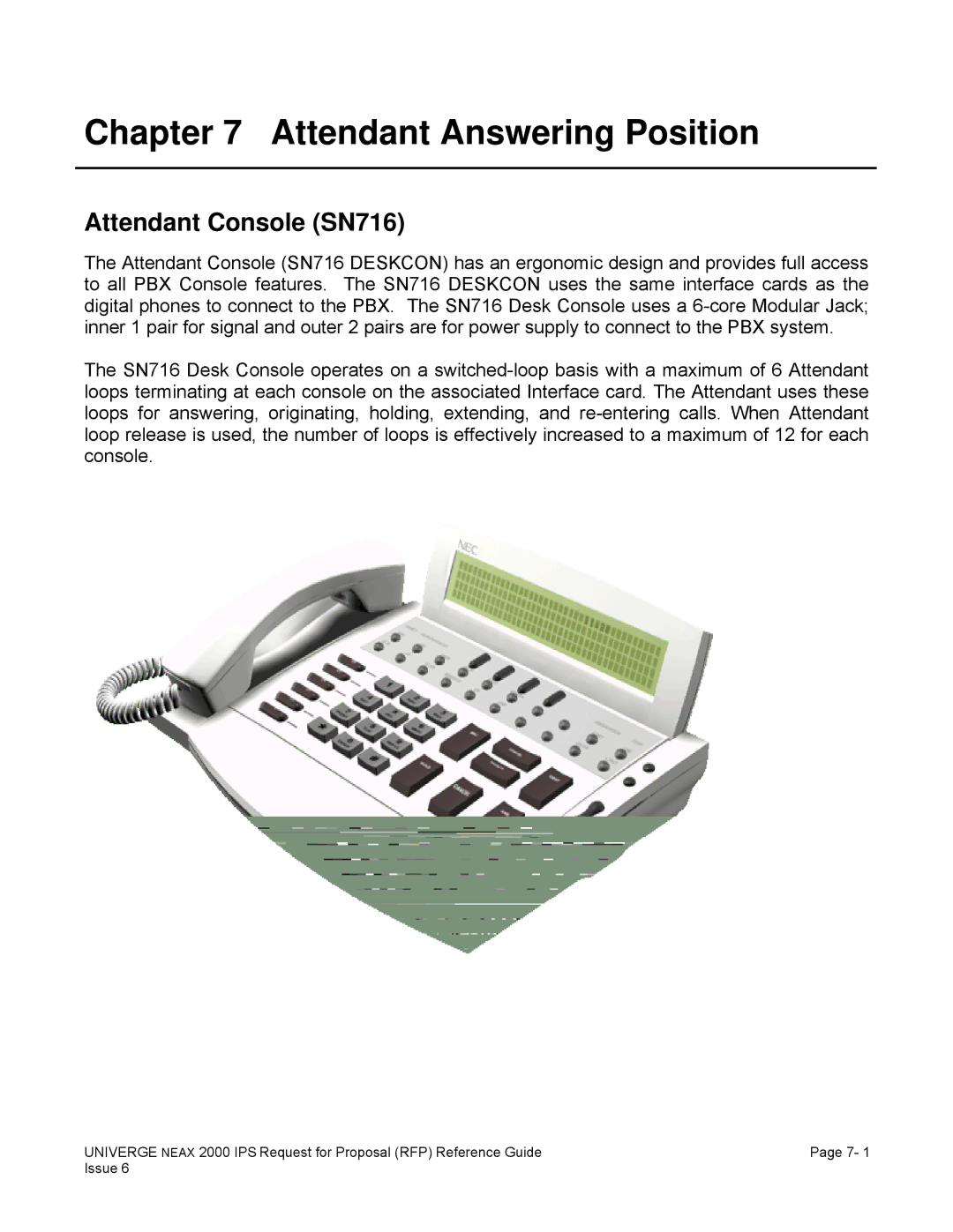 NEC 2000 IPS manual Attendant Answering Position, Attendant Console SN716 