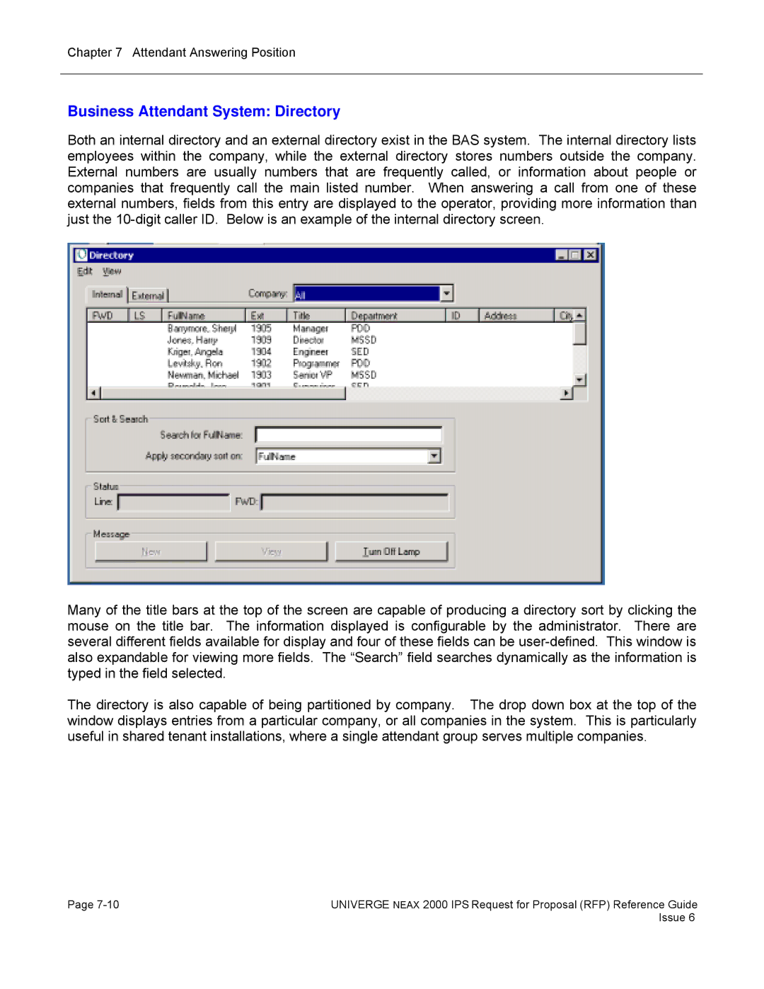 NEC 2000 IPS manual Business Attendant System Directory 