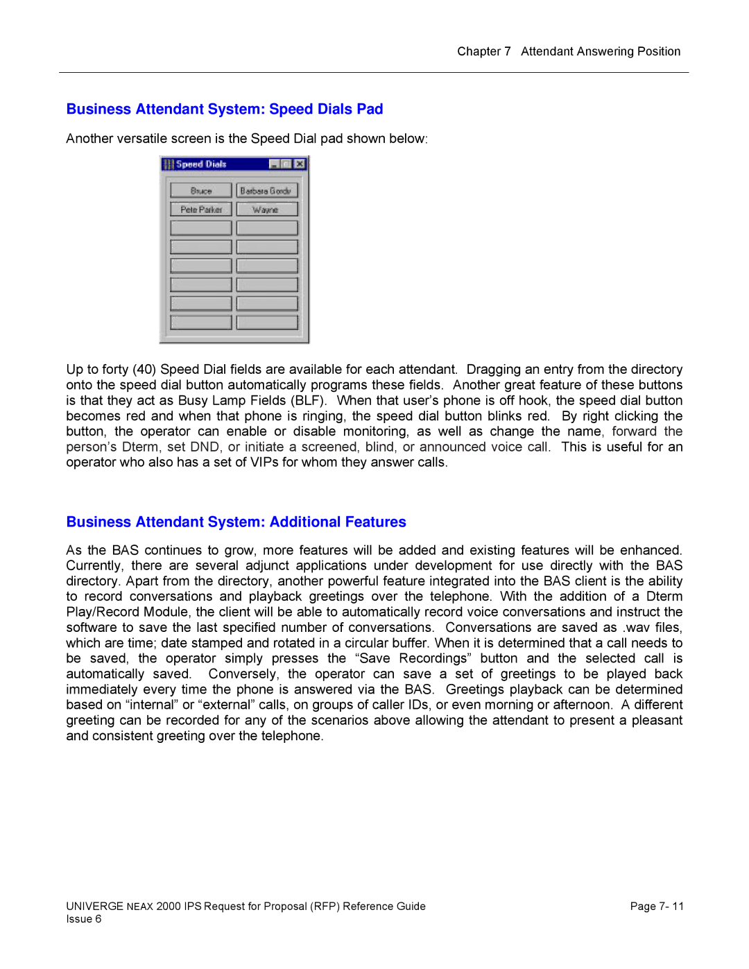 NEC 2000 IPS manual Business Attendant System Speed Dials Pad, Business Attendant System Additional Features 