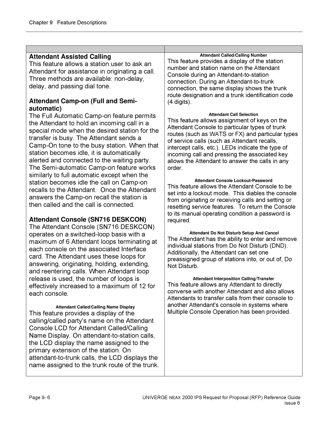 NEC 2000 IPS manual Attendant Assisted Calling, Attendant Camp-on Full and Semi- automatic, Attendant Console SN716 Deskcon 