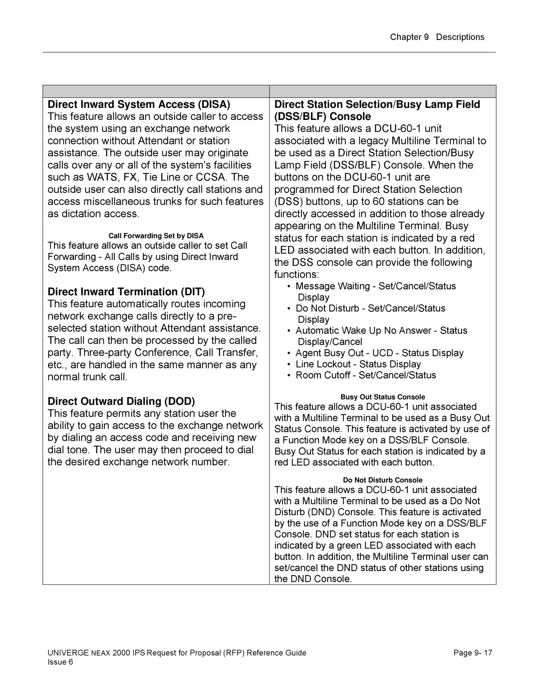 NEC 2000 IPS manual Direct Inward System Access Disa, Direct Inward Termination DIT, Direct Outward Dialing DOD 