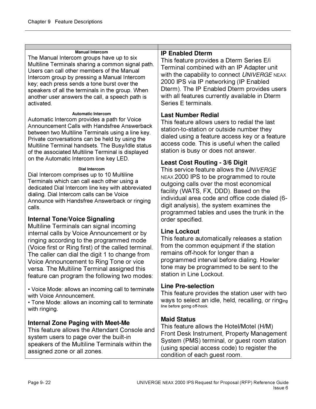 NEC 2000 IPS manual Internal Zone Paging with Meet-Me, IP Enabled Dterm, Last Number Redial, Least Cost Routing 3/6 Digit 