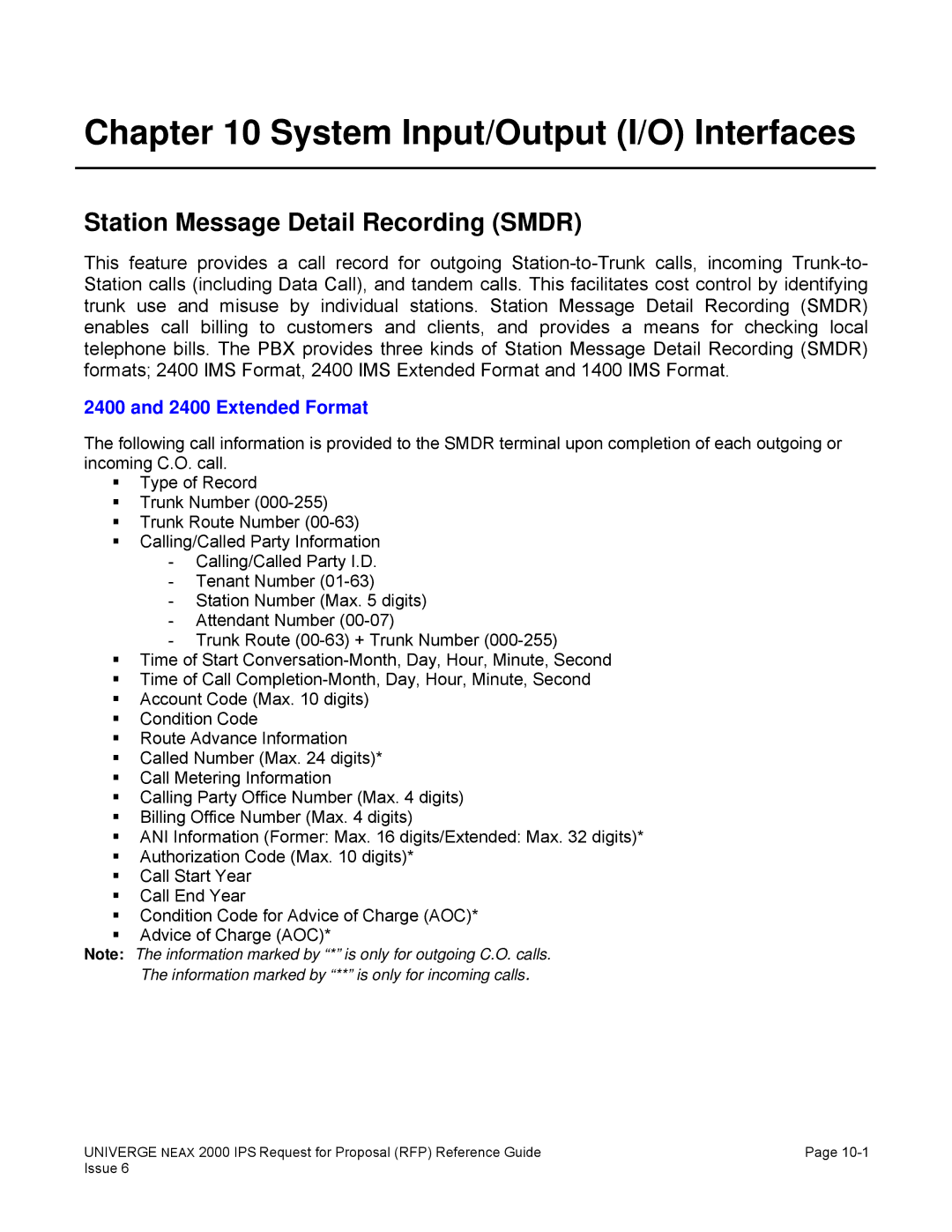 NEC 2000 IPS manual System Input/Output I/O Interfaces, Station Message Detail Recording Smdr, Extended Format 