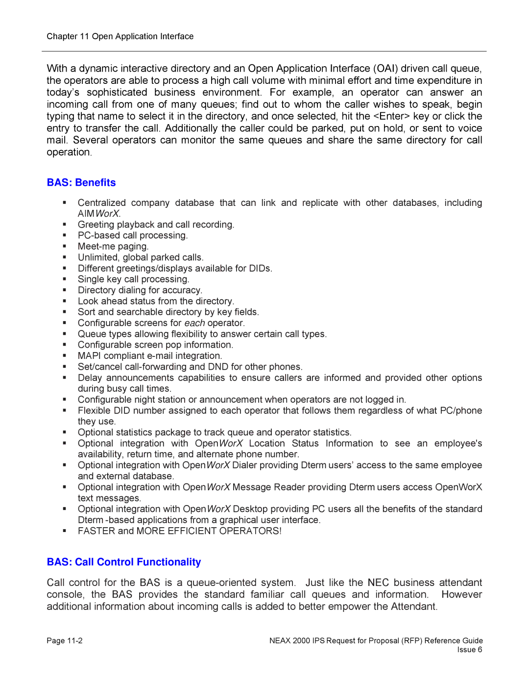 NEC 2000 IPS manual BAS Benefits, BAS Call Control Functionality 