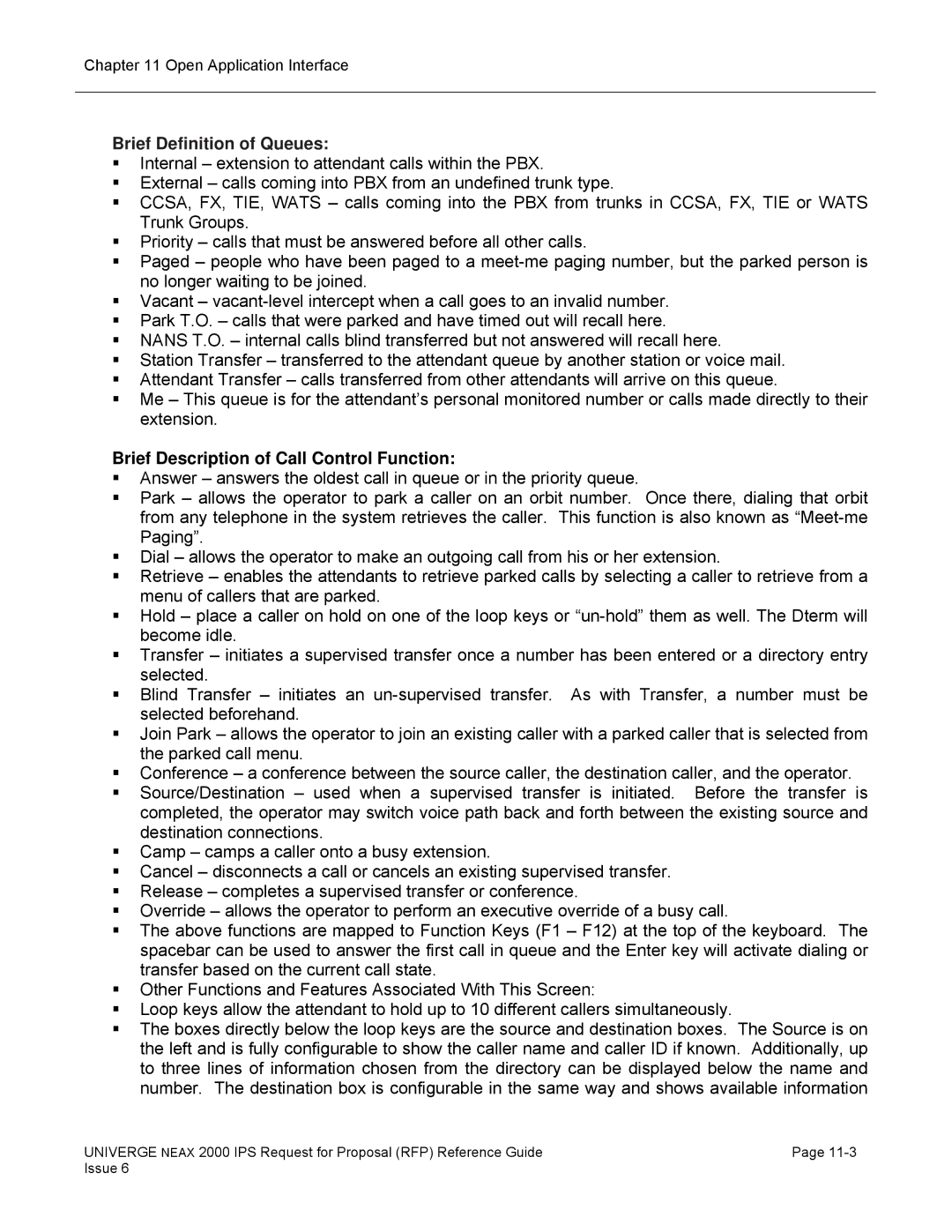 NEC 2000 IPS manual Brief Definition of Queues, Brief Description of Call Control Function 