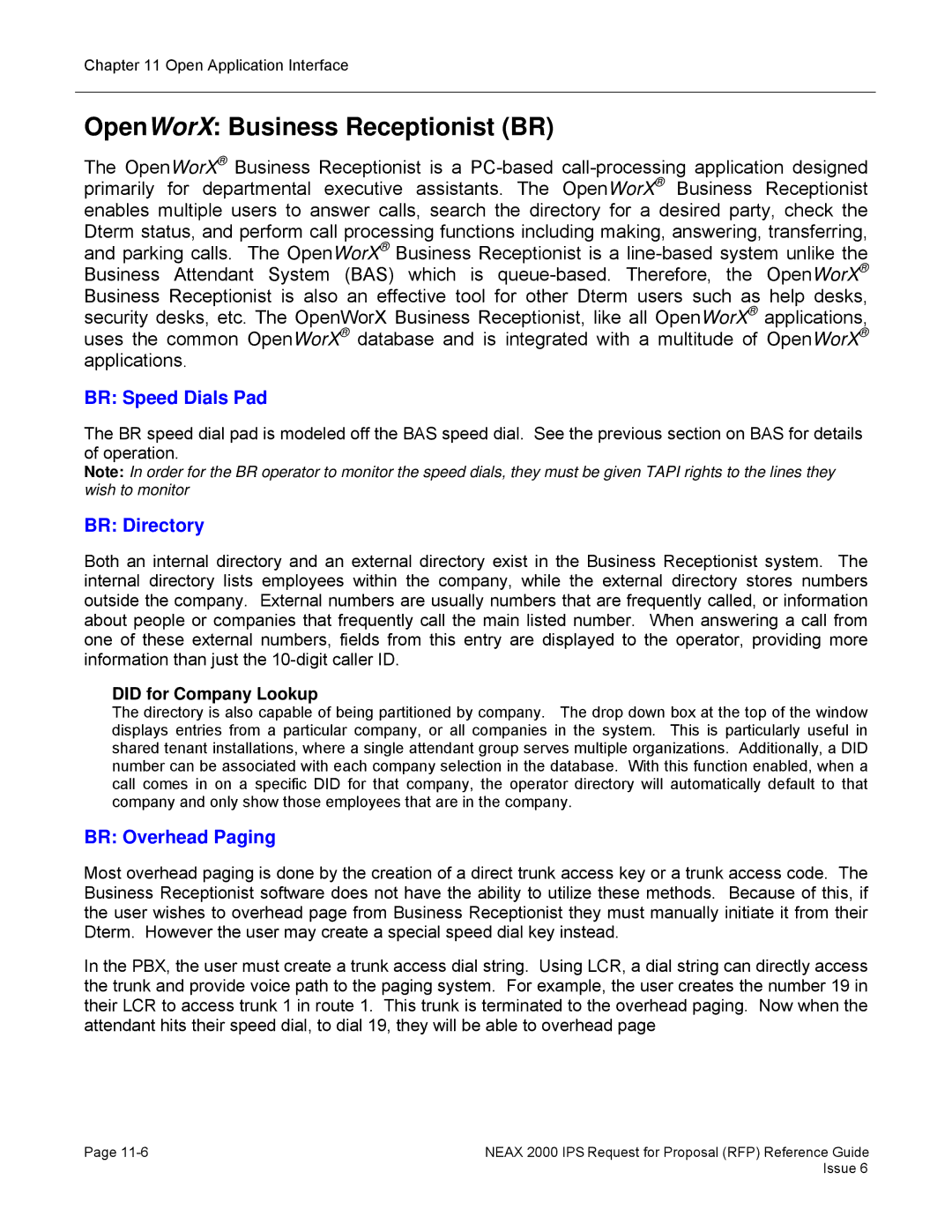 NEC 2000 IPS manual OpenWorX Business Receptionist BR, BR Speed Dials Pad, BR Directory, BR Overhead Paging 