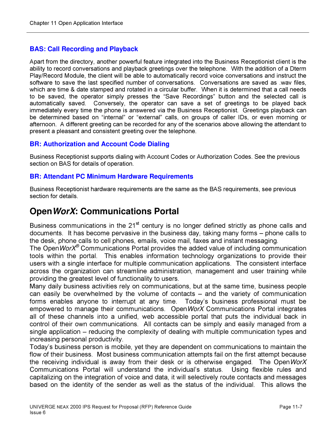 NEC 2000 IPS manual OpenWorX Communications Portal, BR Authorization and Account Code Dialing 