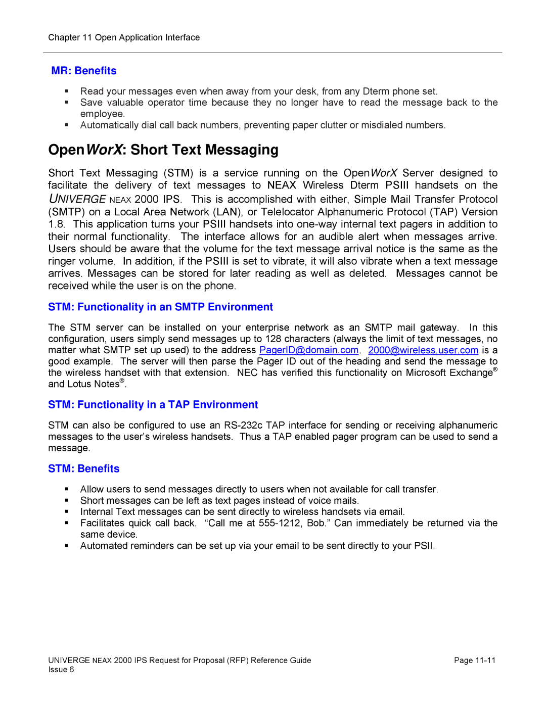 NEC 2000 IPS manual OpenWorX Short Text Messaging, MR Benefits, STM Benefits 