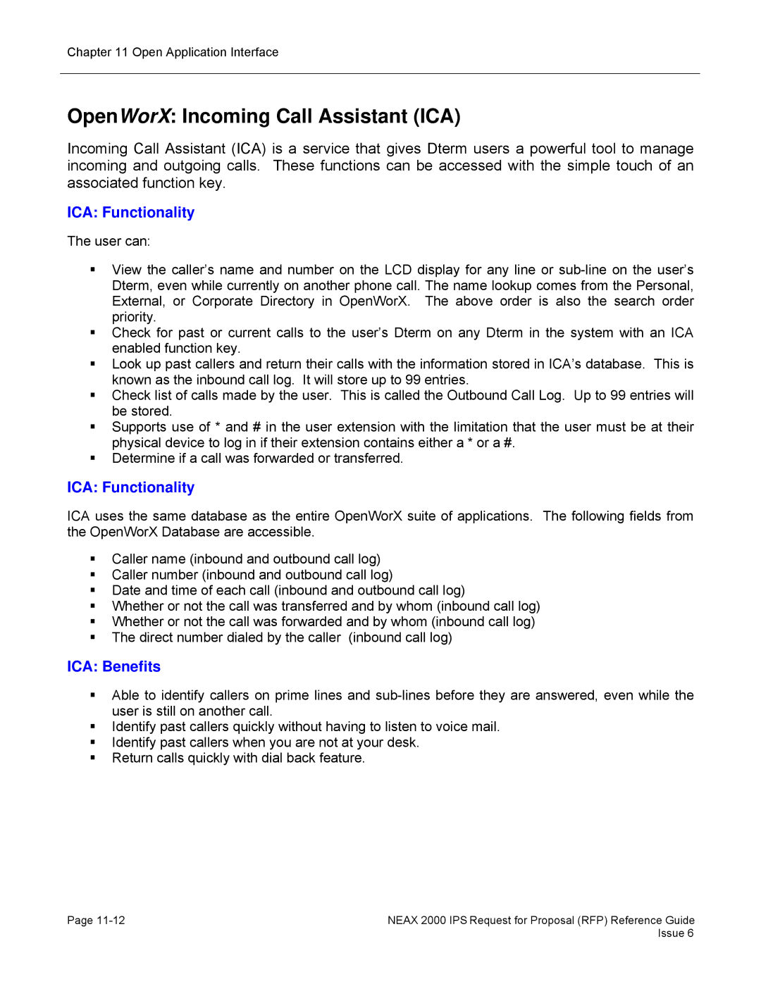 NEC 2000 IPS manual OpenWorX Incoming Call Assistant ICA, ICA Functionality, ICA Benefits 