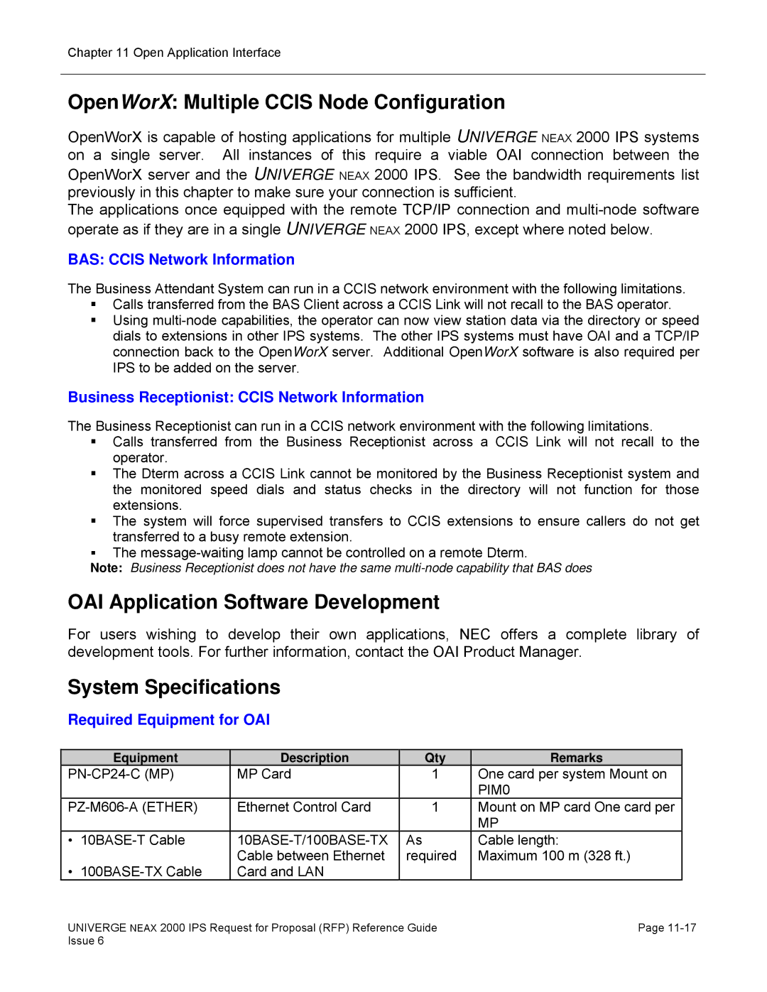 NEC 2000 IPS OpenWorX Multiple Ccis Node Configuration, OAI Application Software Development, BAS Ccis Network Information 