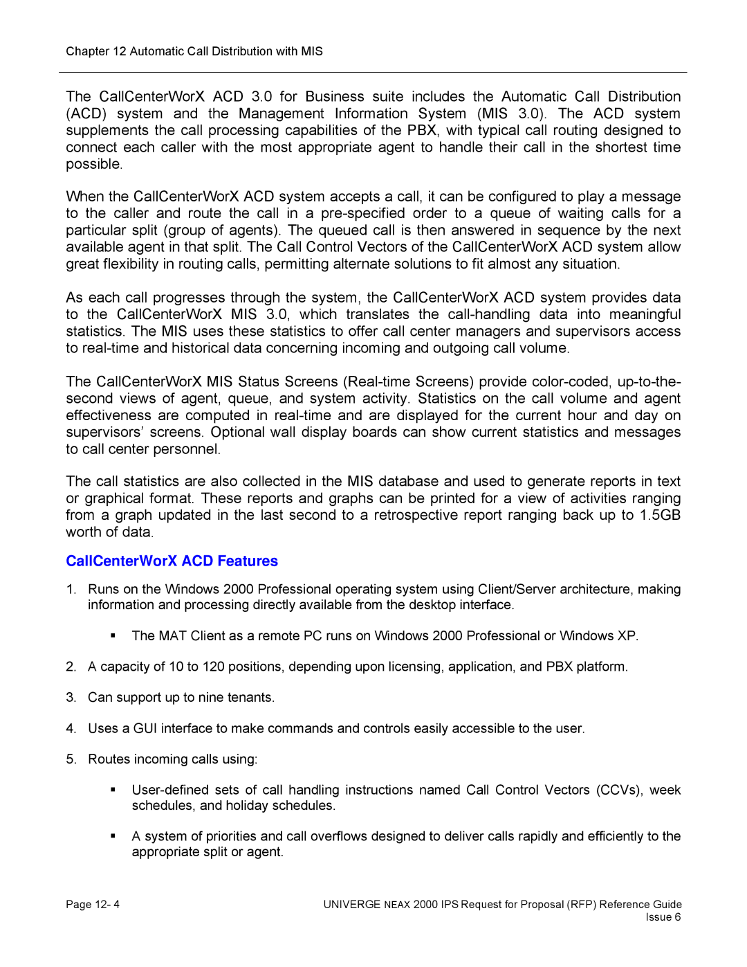 NEC 2000 IPS manual CallCenterWorX ACD Features 