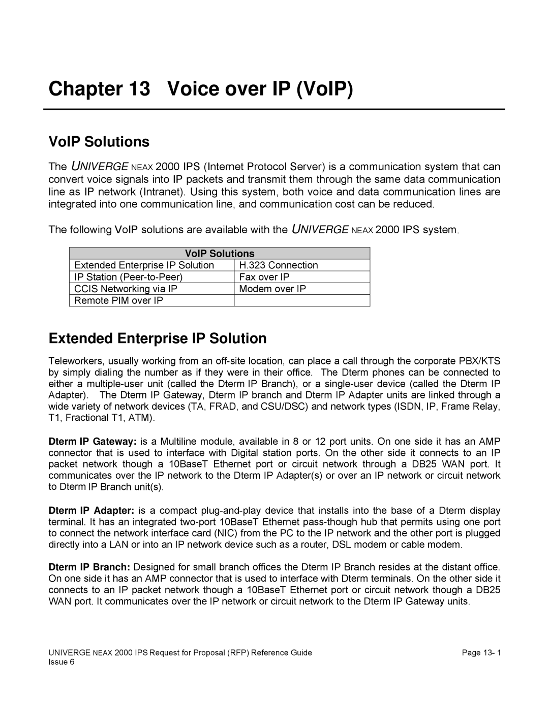 NEC 2000 IPS manual Voice over IP VoIP, VoIP Solutions, Extended Enterprise IP Solution 